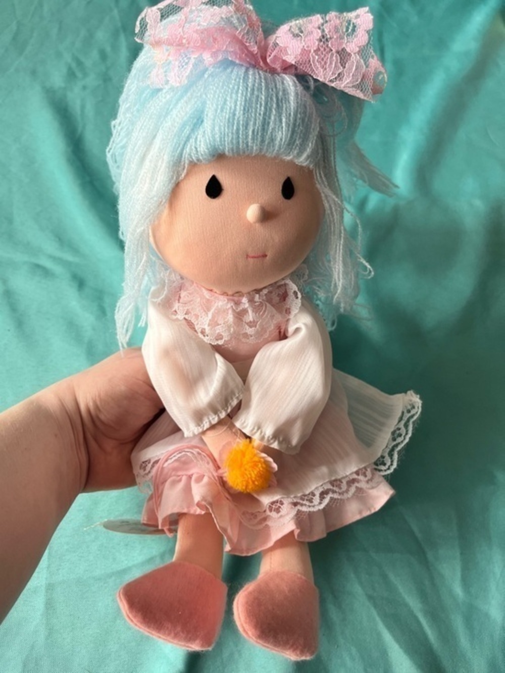 Vintage Russ Berrie 1979 Priscilla Soft Cloth Doll Yarn Hair Pink Dress with Tag